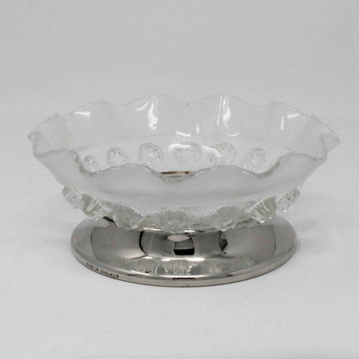 Bowl / Nappy, Bagley Glass, Katherine, Frosted Glass /Silver, Vintage