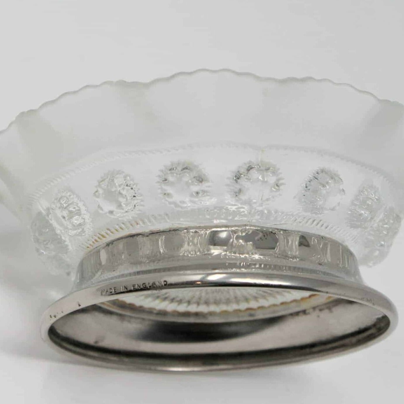 Bowl / Nappy, Bagley Glass, Katherine, Frosted Glass /Silver, Vintage