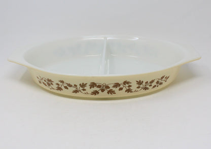 Casserole, Pyrex, Golden Acorn, Oval Divided Dish, Vintage