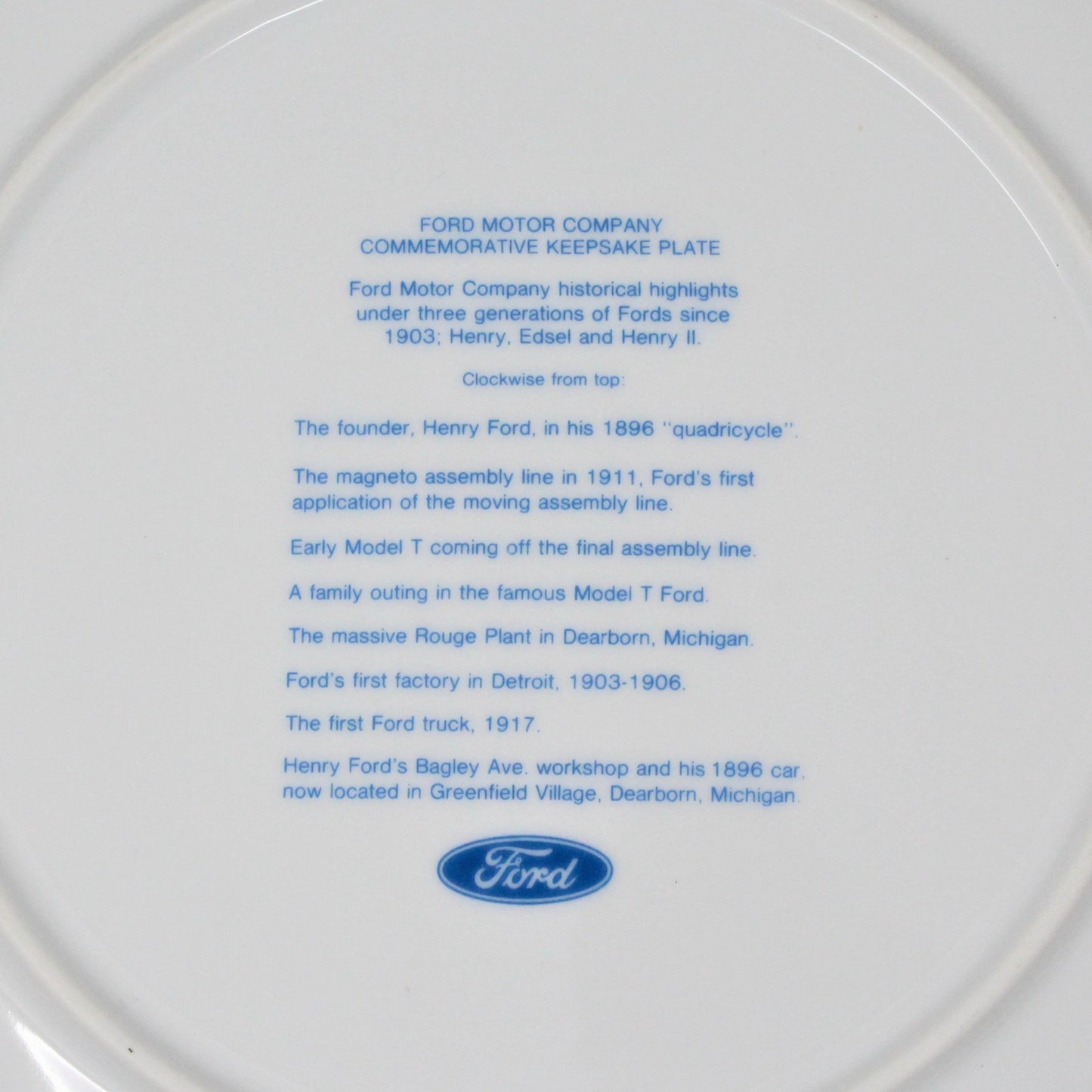 Decorative Plate, Ford Motor Co, Commemorative Collectible, Vintage