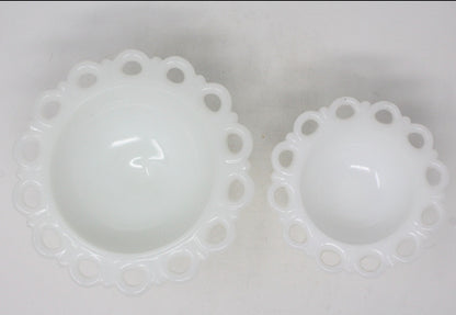 Compote, Anchor Hocking, Lace Edge (Old Colony), Milk Glass, Set of 2, Vintage, SOLD