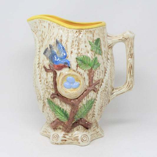 Pitcher, Bird Nest Faux Bois, Hand Painted Ceramic, Vintage, SOLD
