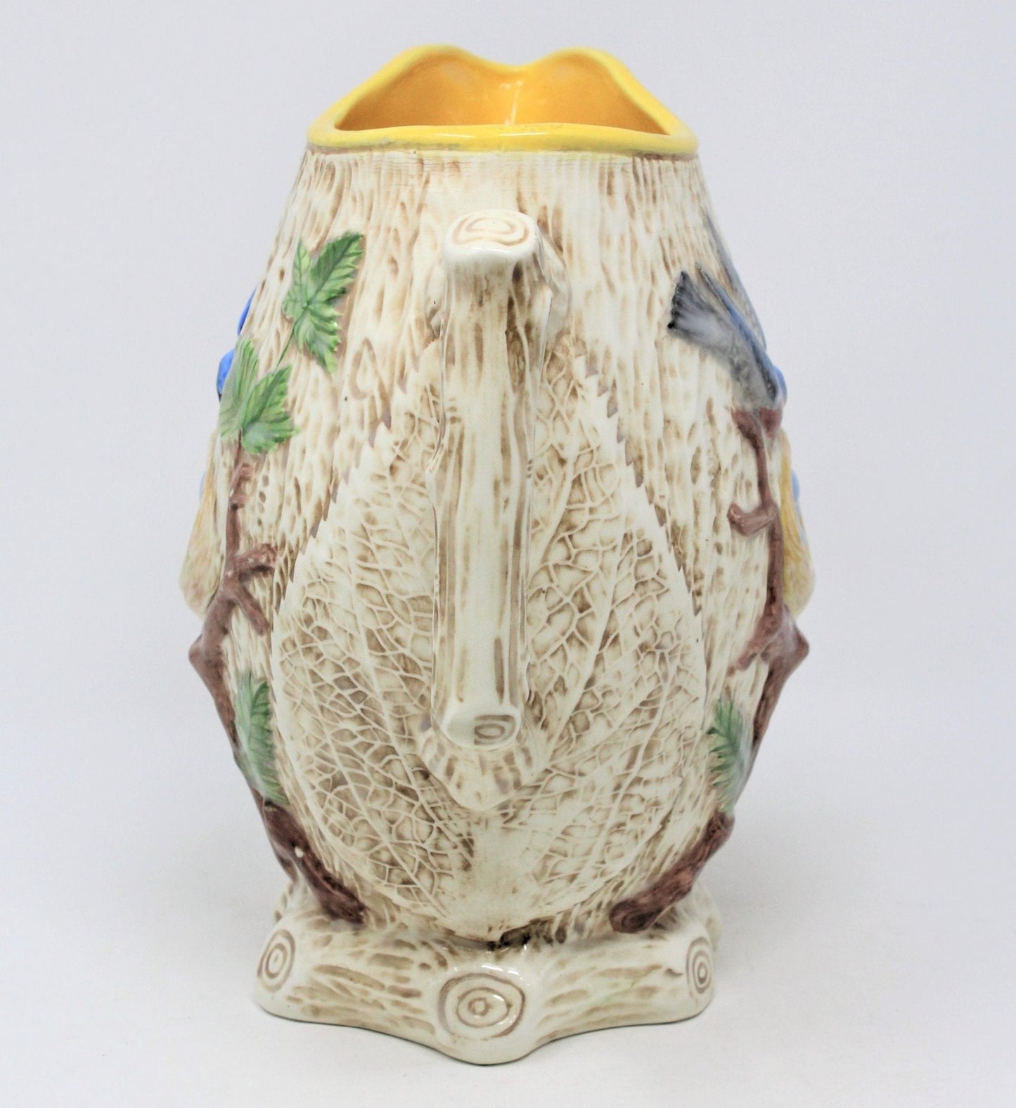 Pitcher, Bird Nest Faux Bois, Hand Painted Ceramic, Vintage