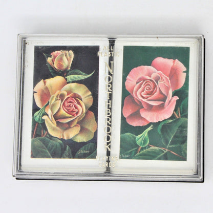 Playing Cards, Northbrook, Plastic Cards, Pink & Yellow Roses with Case, Vintage