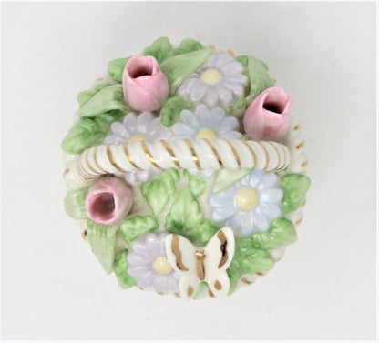 Trinket Box, Lenox, Basket of Blooms, Hinged, Porcelain