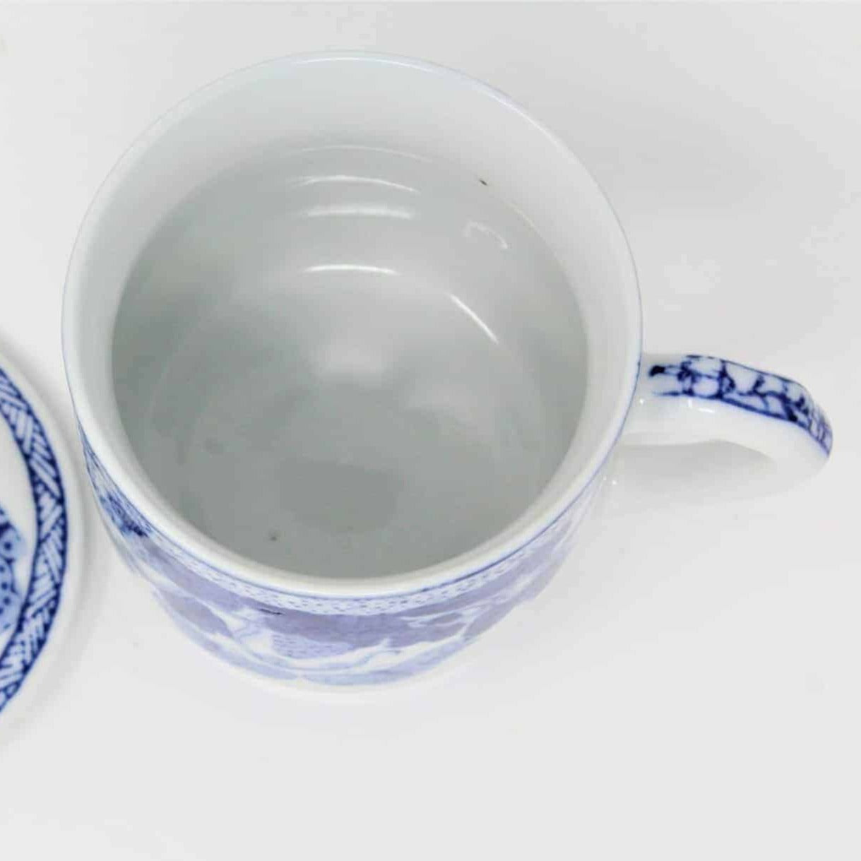 Mug with Lid, Blue & White Oriental Butterflies & Strawberries, China