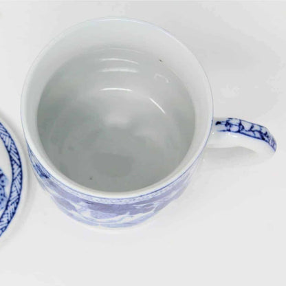 Mug with Lid, Blue & White Oriental Butterflies & Strawberries, China
