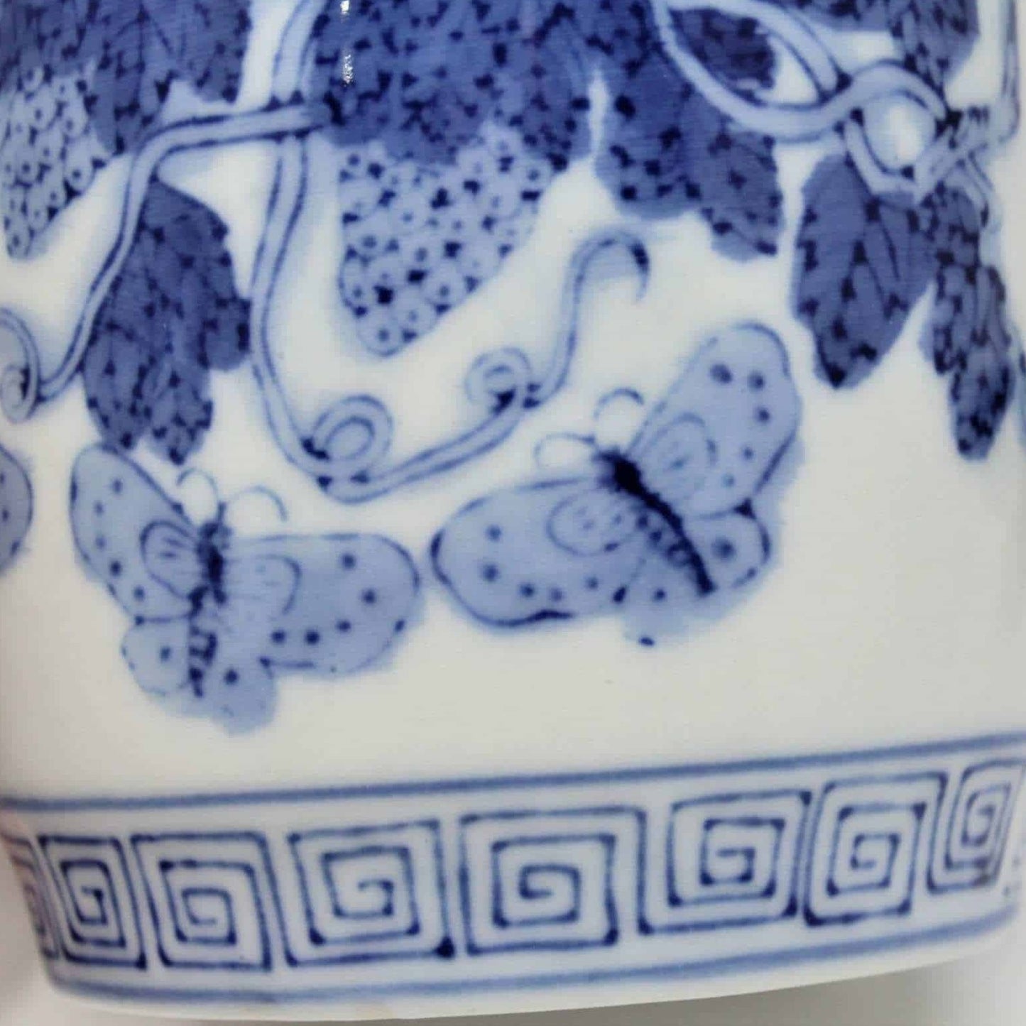 Mug with Lid, Blue & White Oriental Butterflies & Strawberries, China