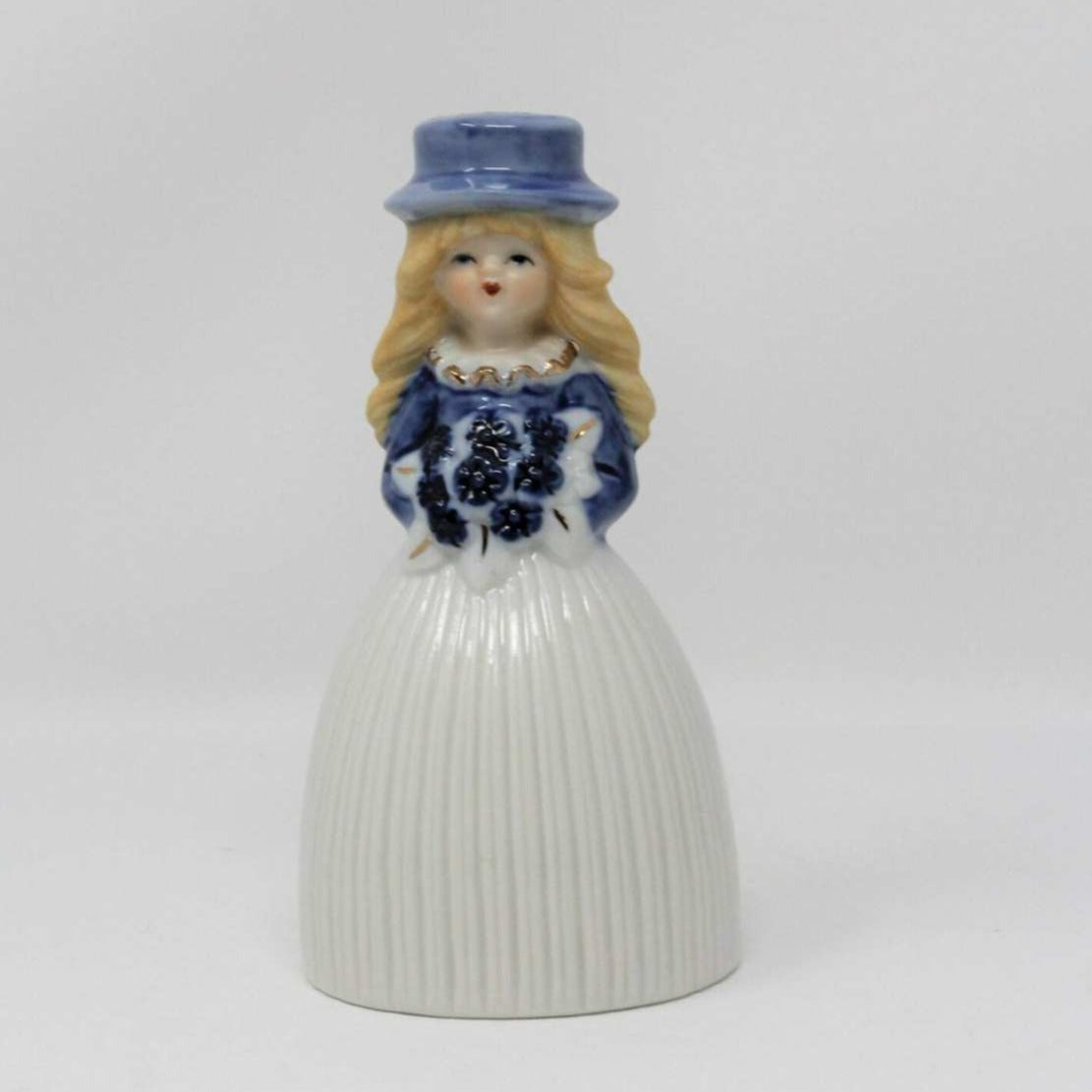 Vintage Porcelain Bell, Figural Girl in blue Hat