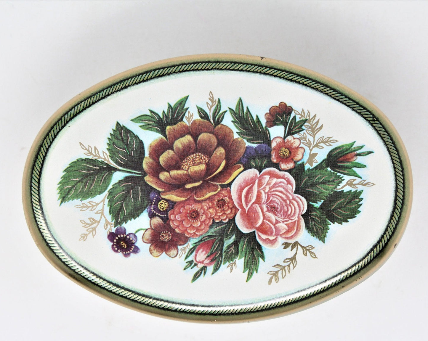 Gift Tin / Candy Tin, Meister, Florals, Oval, Vintage