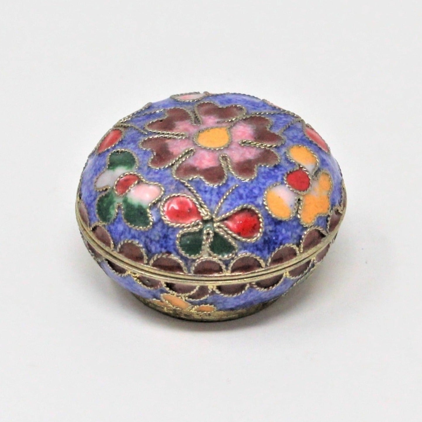 Pill Box, Cloisonné Pill Box, Enamel Oriental Florals & Butterflies