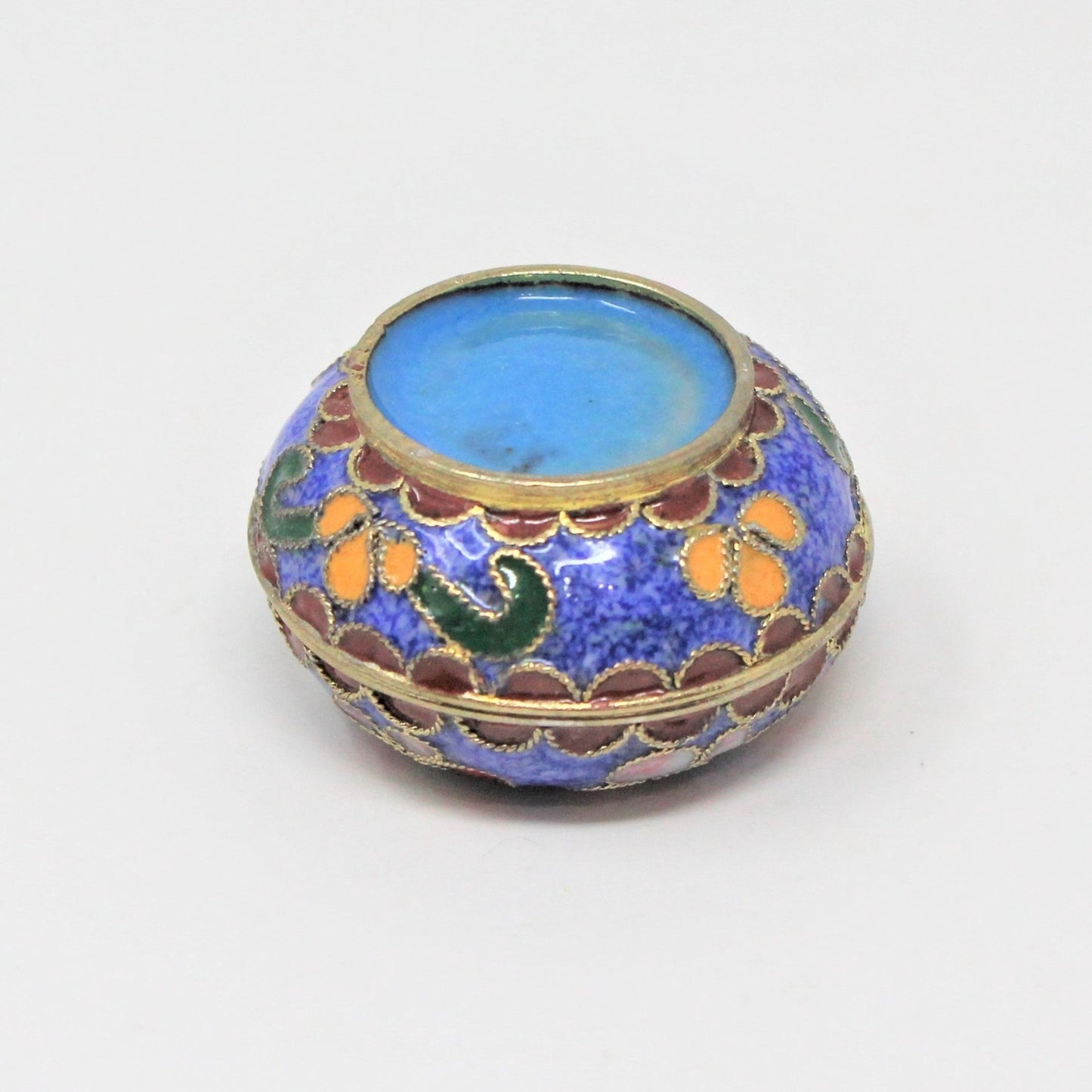 Gift Tin / Candy Tin, Cloisonné Pill Box, Enamel Oriental Florals & Butterflies