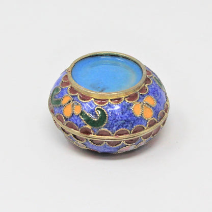 Gift Tin / Candy Tin, Cloisonné Pill Box, Enamel Oriental Florals & Butterflies
