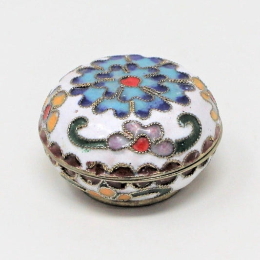 Gift Tin / Candy Tin, Cloisonné Pill Box, Enamel Oriental Florals