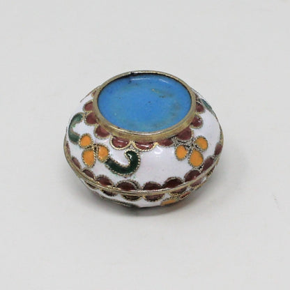 Pill Box, Cloisonné Pill Box, Enamel Oriental Florals