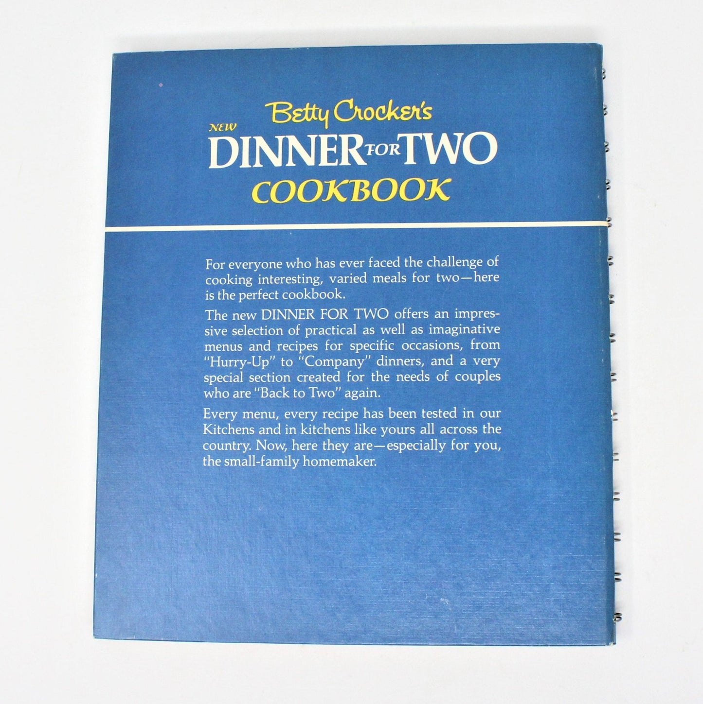 Book, Betty Crocker's New Dinner for Two Cookbook, Hardcover, Vintage 1971