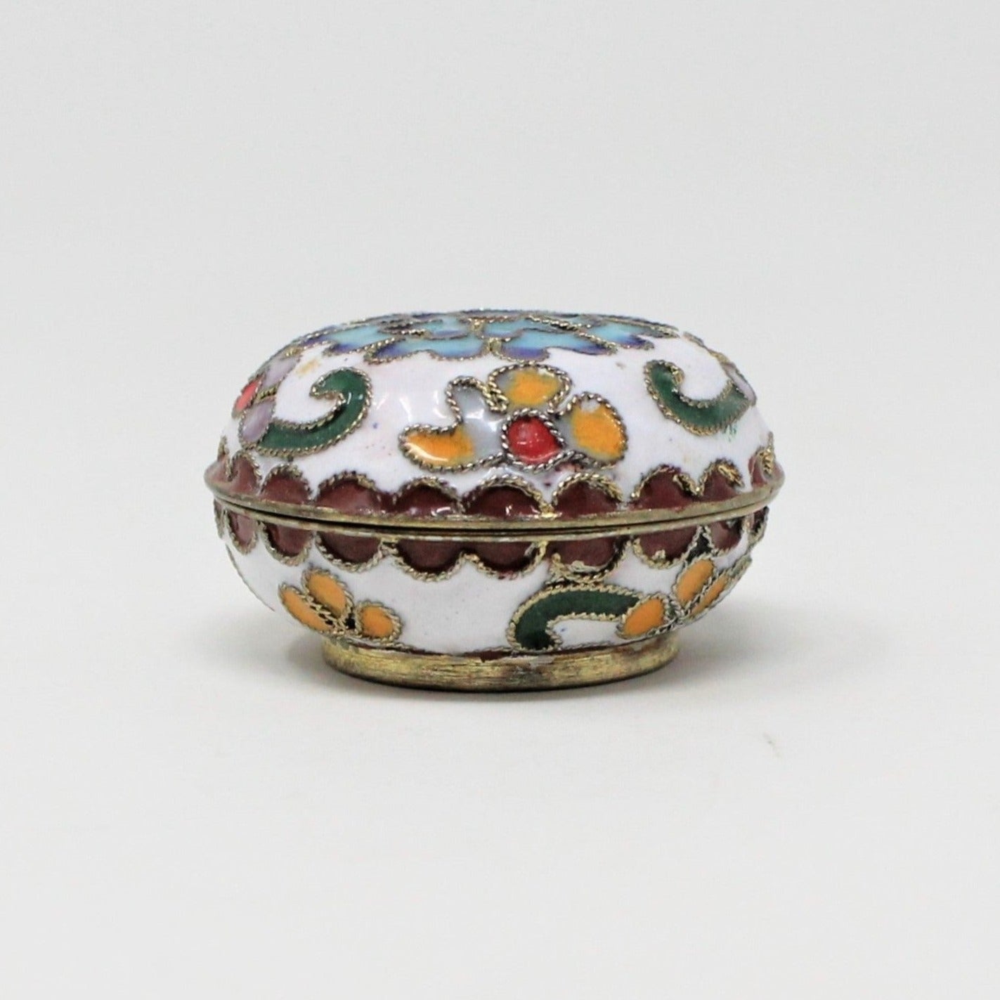 Pill Box, Cloisonné Pill Box, Enamel Oriental Florals