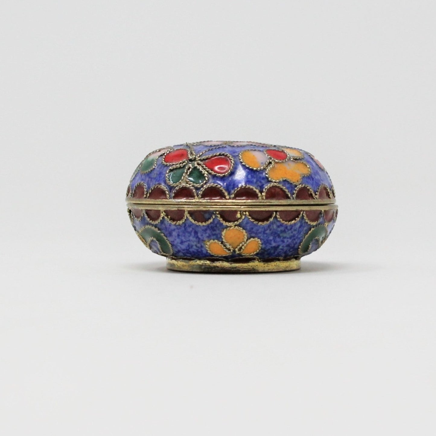 Gift Tin / Candy Tin, Cloisonné Pill Box, Enamel Oriental Florals & Butterflies
