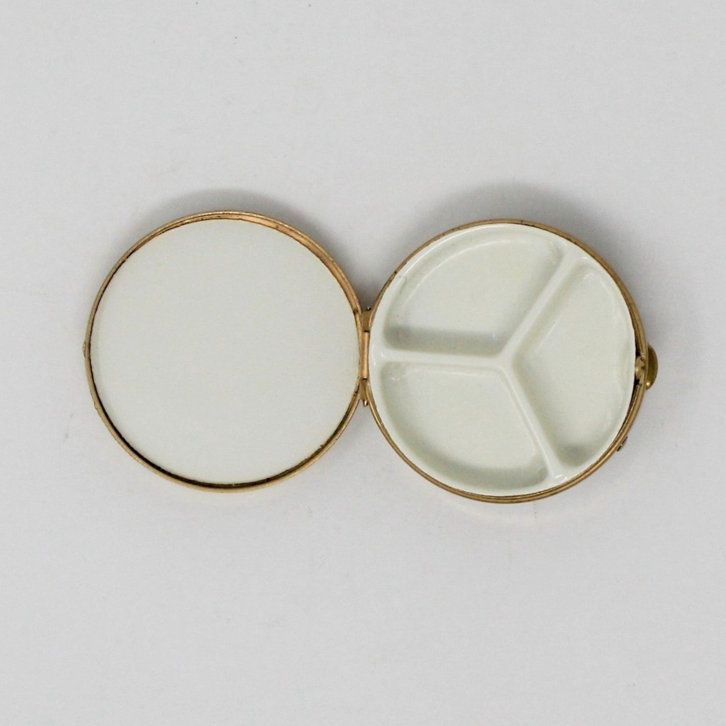 Pill Box, Petit Point Needlepoint Roses, Brass, Hinged, Vintage, SOLD