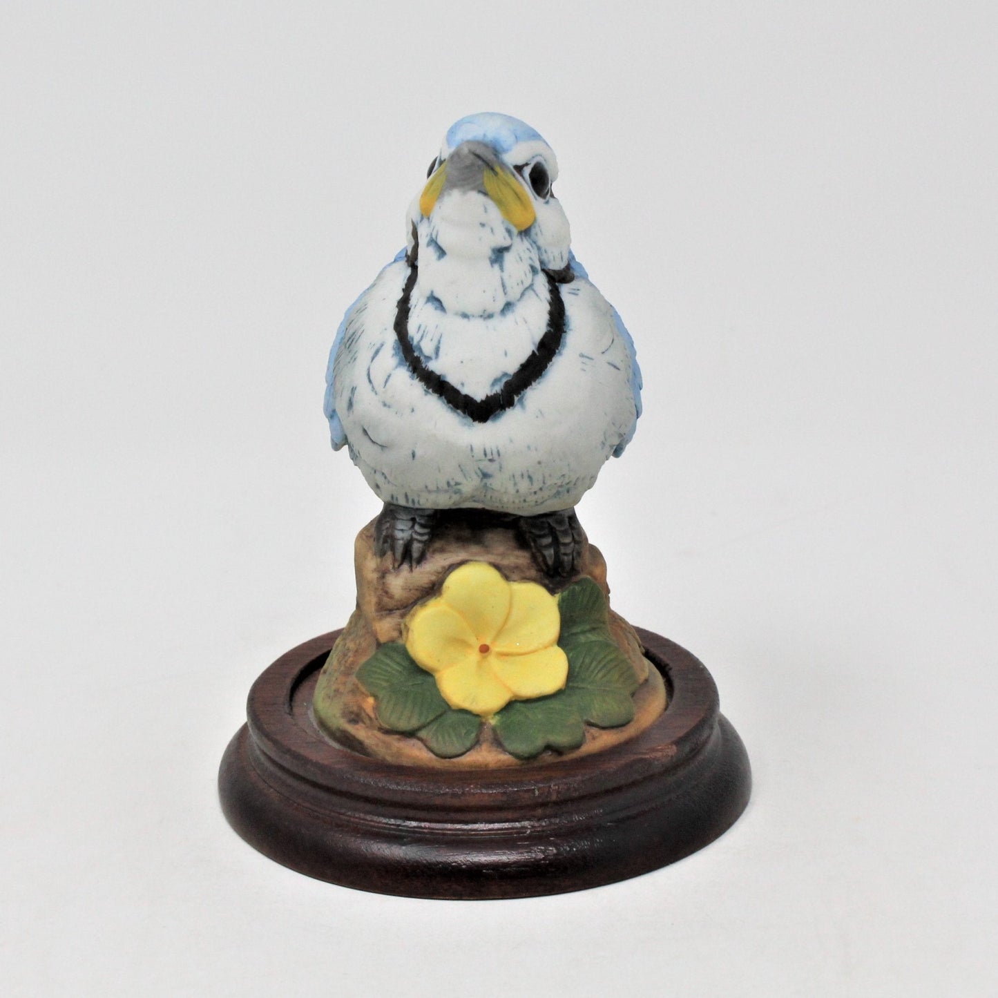 Figurine, Sadek, Baby Bird Bluejay, Porcelain on Wood Base, Vintage, SOLD
