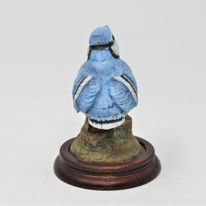 Figurine, Sadek, Baby Bird Bluejay, Porcelain on Wood Base, Vintage, SOLD