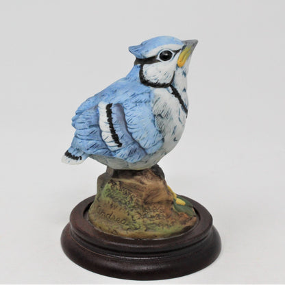 Figurine, Sadek, Baby Bird Bluejay, Porcelain on Wood Base, Vintage, SOLD