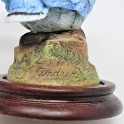 Figurine, Sadek, Baby Bird Bluejay, Porcelain on Wood Base, Vintage, SOLD
