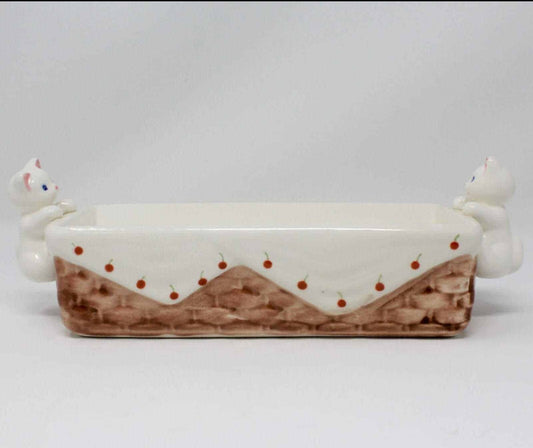 Cracker Server, Avon, Ceramic Basket with Kittens, Vintage