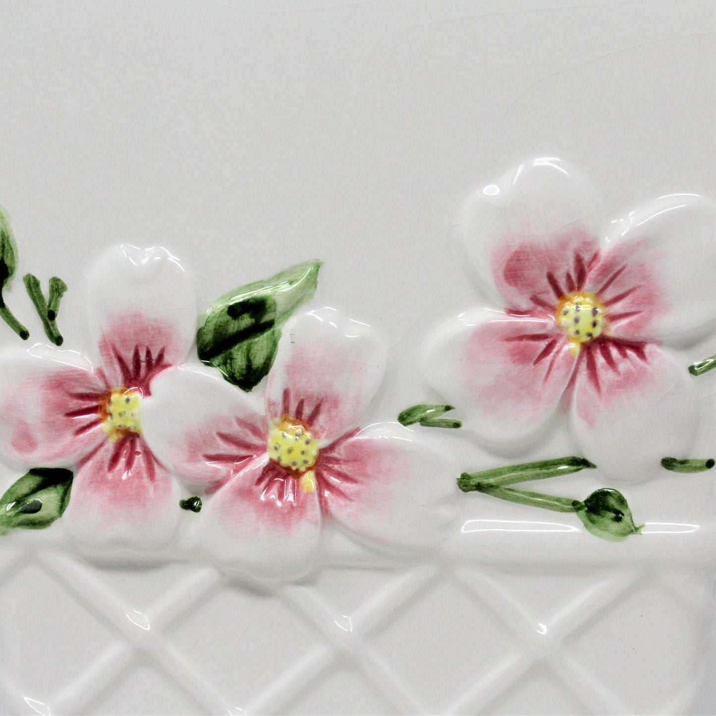 Vase, FTD, Trellis with Pink Apple Blossoms, Ceramic