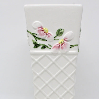 Vase, FTD, Trellis with Pink Apple Blossoms, Ceramic