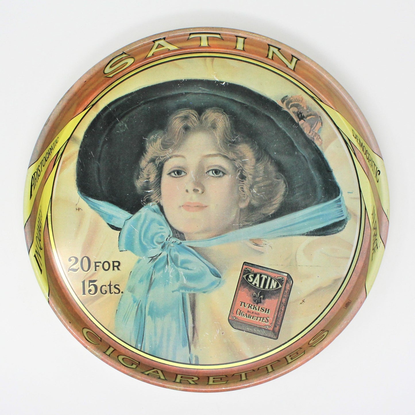 Tray, Satin Turkish Cigarettes, Tin/Metal Vintage Advertisement, 14"