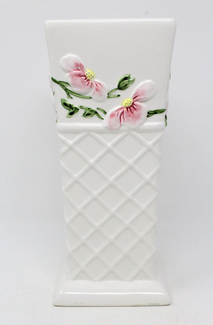 Vase, FTD, Trellis with Pink Apple Blossoms, Ceramic