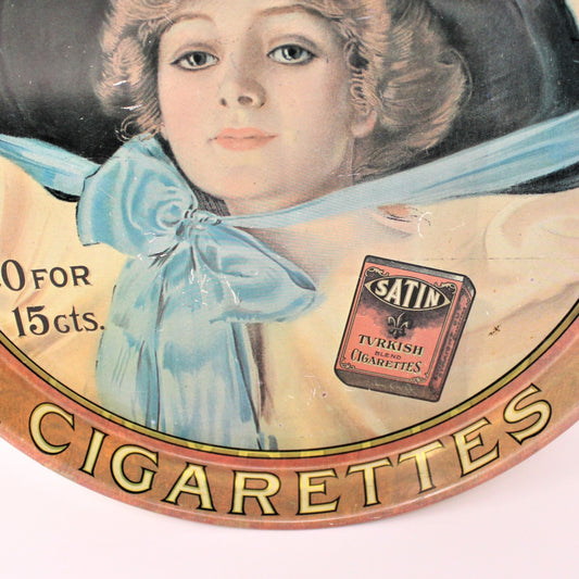 Tray, Satin Turkish Cigarettes, Tin / Metal Vintage Advertisement, 14"