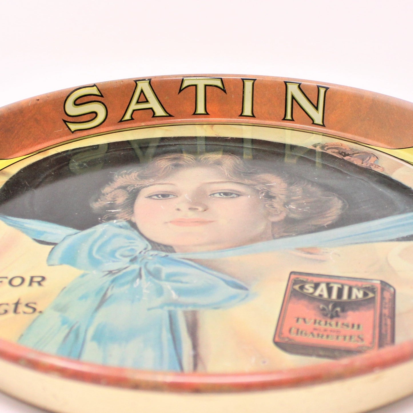 Tray, Satin Turkish Cigarettes, Tin/Metal Vintage Advertisement, 14"