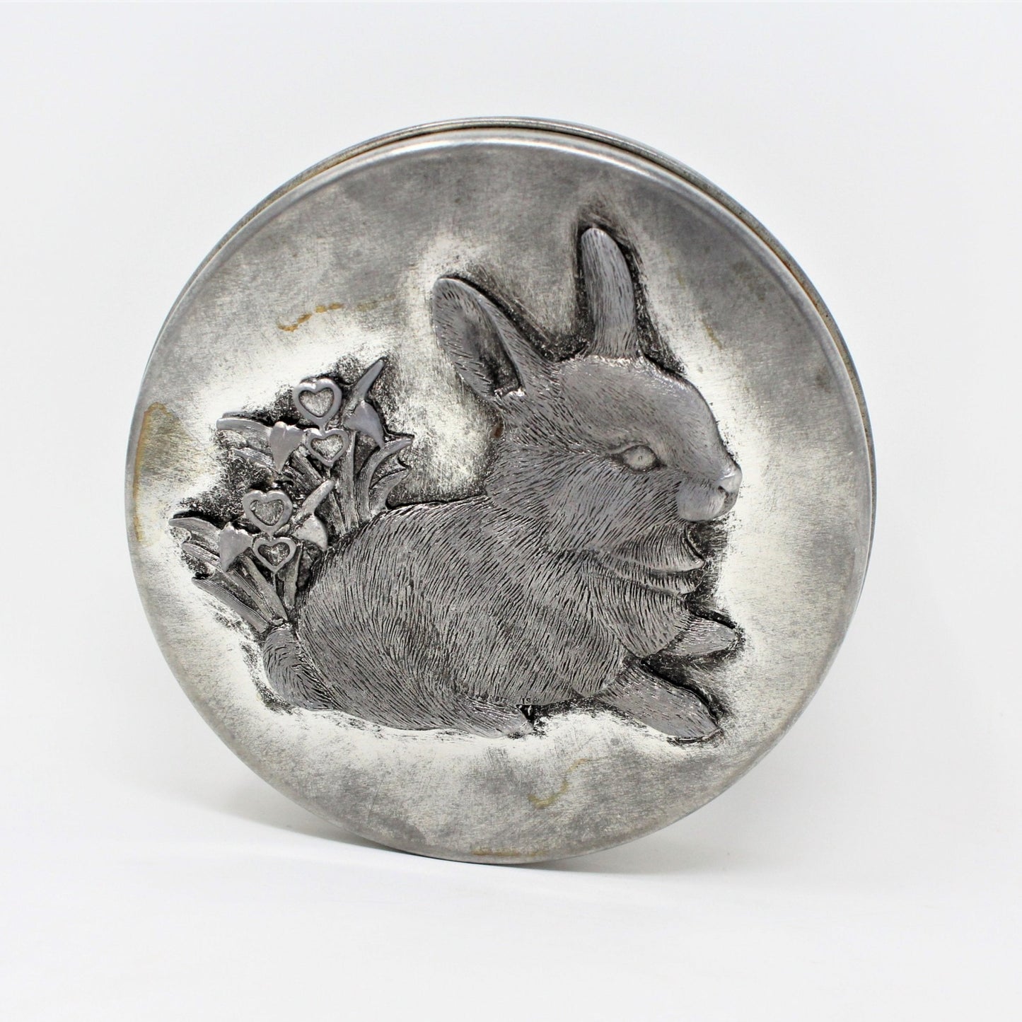 Gift Tin / Candy Tin, Designs by Metzke, Bunny Rabbit, Pewter, Vintage