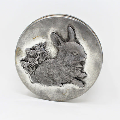 Gift Tin / Candy Tin, Designs by Metzke, Bunny Rabbit, Pewter, Vintage