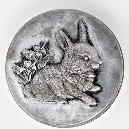 Gift Tin / Candy Tin, Designs by Metzke, Bunny Rabbit, Pewter, Vintage