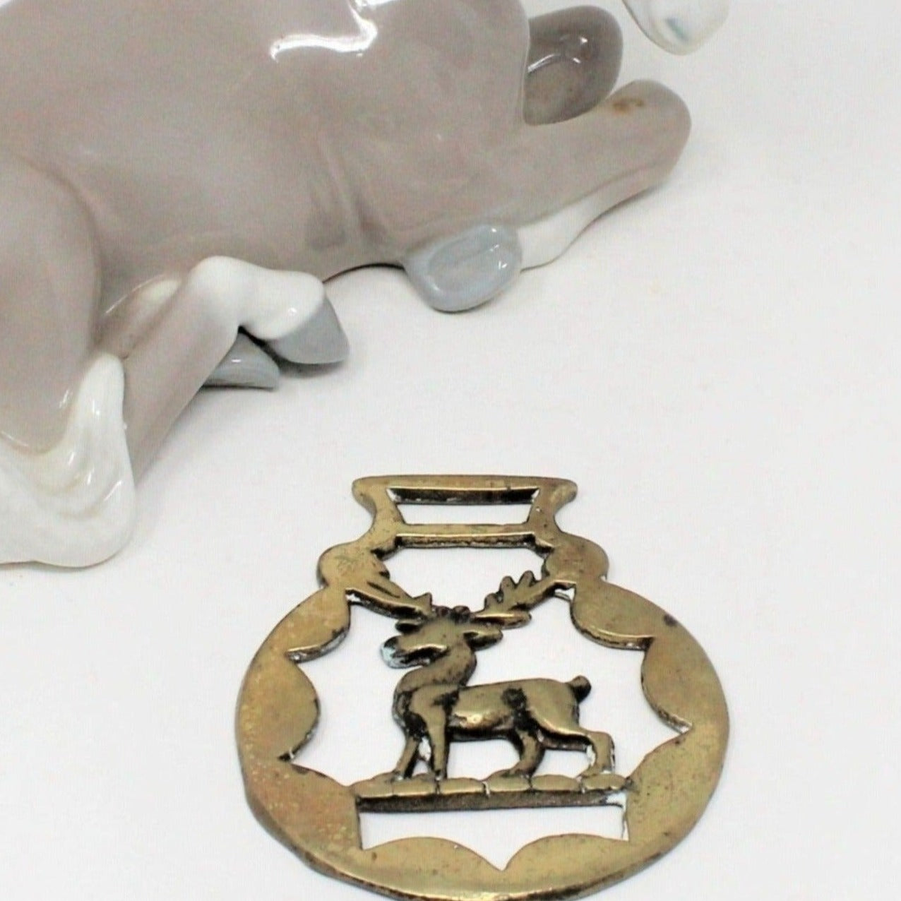 Horse Brass Bridle Harness Medallion, Stag Deer, Vintage