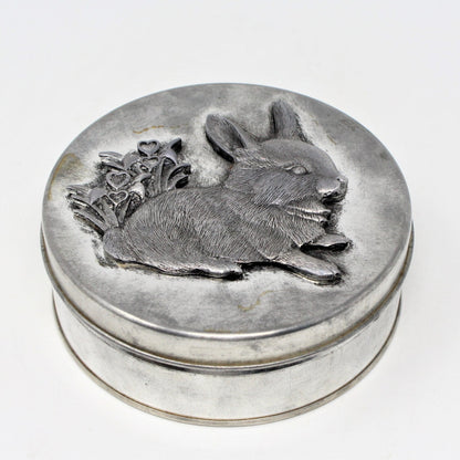 Gift Tin / Candy Tin, Designs by Metzke, Bunny Rabbit, Pewter, Vintage