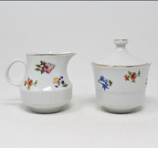 Creamer & Sugar with Lid, Colditz, Floral, Germany GDR, Vintage