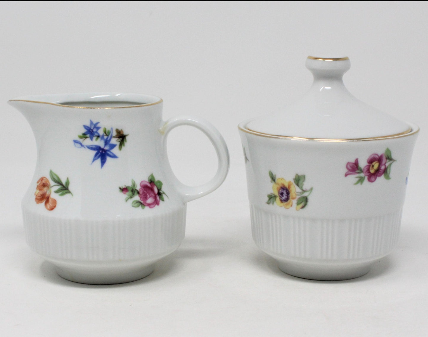 Creamer & Sugar with Lid, Colditz, Floral, Germany GDR, Vintage