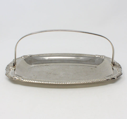 Rectangular Silverplate Tray w/carrying handle.  Vintage Hong Kong