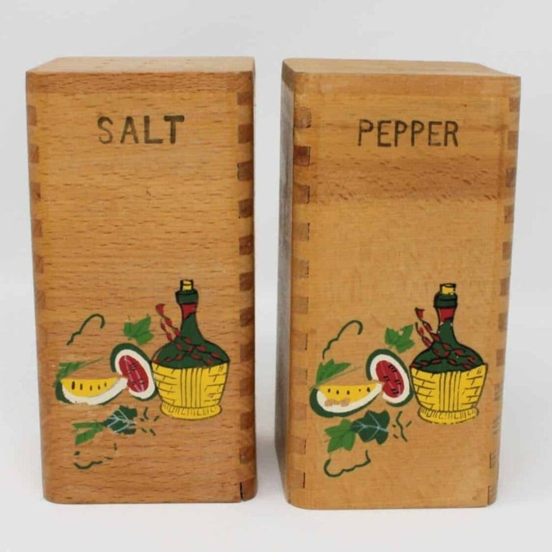 Salt and Pepper Shakers, Square Wood, Vintage Japan