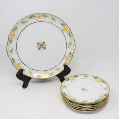 Cake Plate Set, Nippon, Lotus Flowers, Hand Painted Moriage, Antique, 7 Pcs.