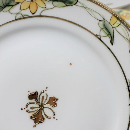 Cake Plate Set, Nippon, Lotus Flowers, Hand Painted Moriage, Antique, 7 Pcs.