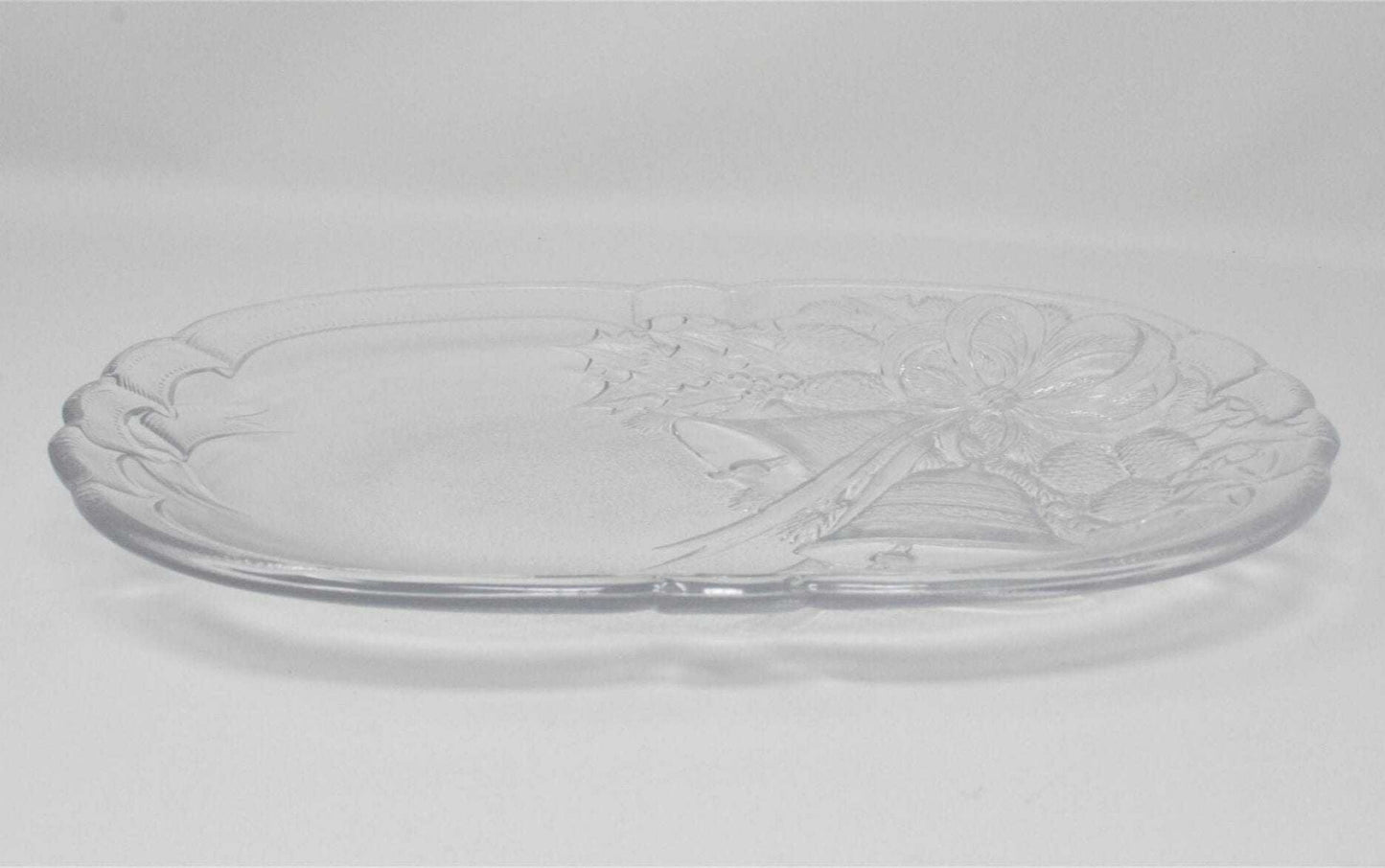 Platter, Mikasa, Holiday Bells, Embossed Glass, Oval, Vintage