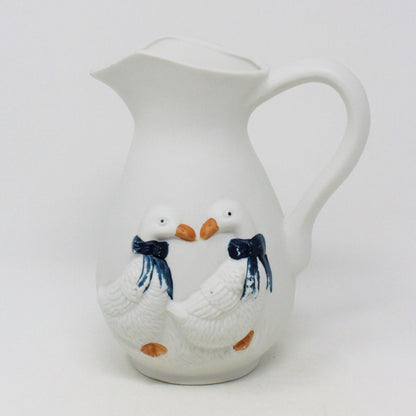 Pitcher, Blue Bow Geese, Ceramic, Vintage