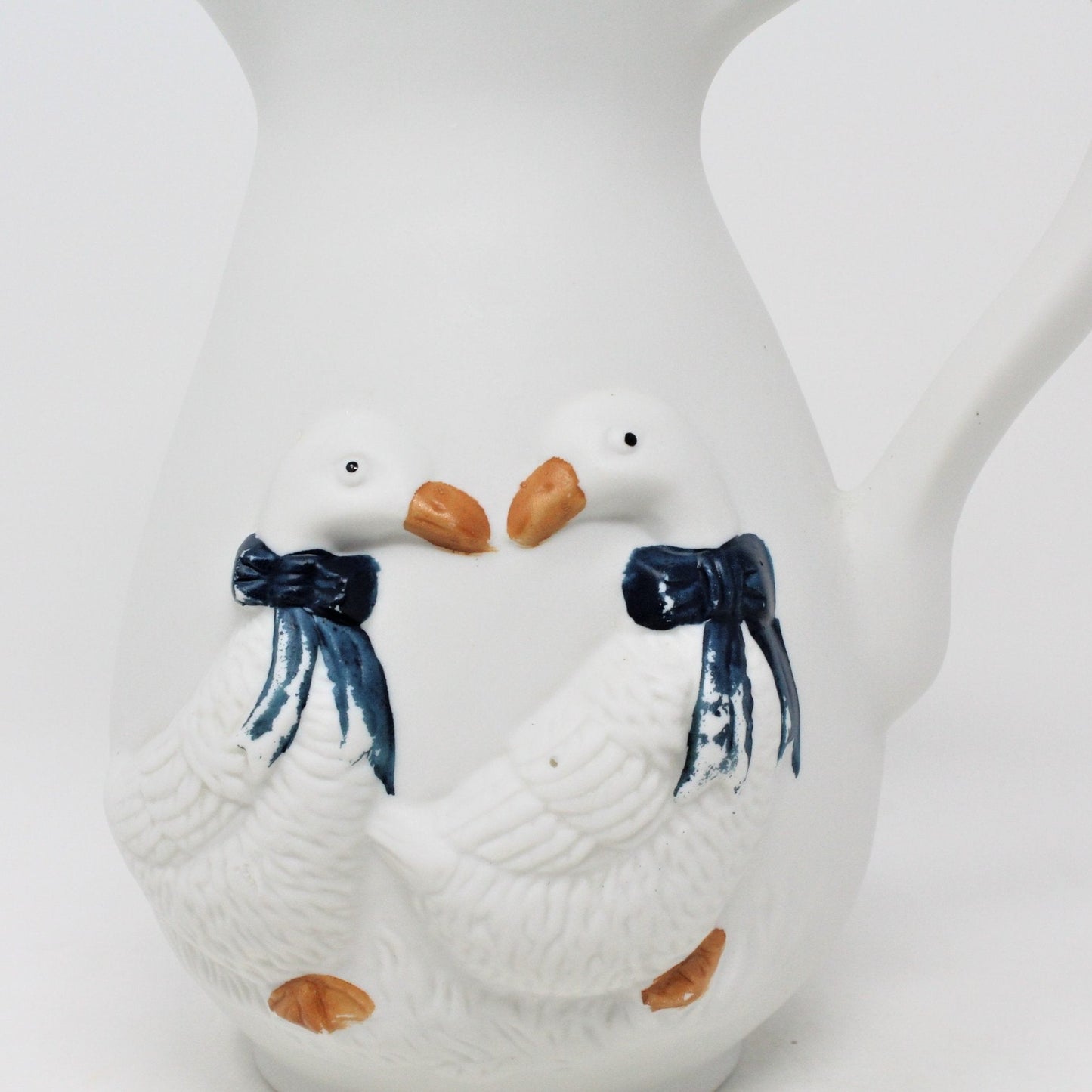 Pitcher, Blue Bow Geese, Ceramic, Vintage, SOLD