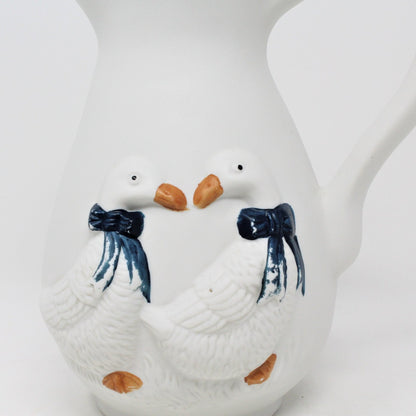 Pitcher, Blue Bow Geese, Ceramic, Vintage