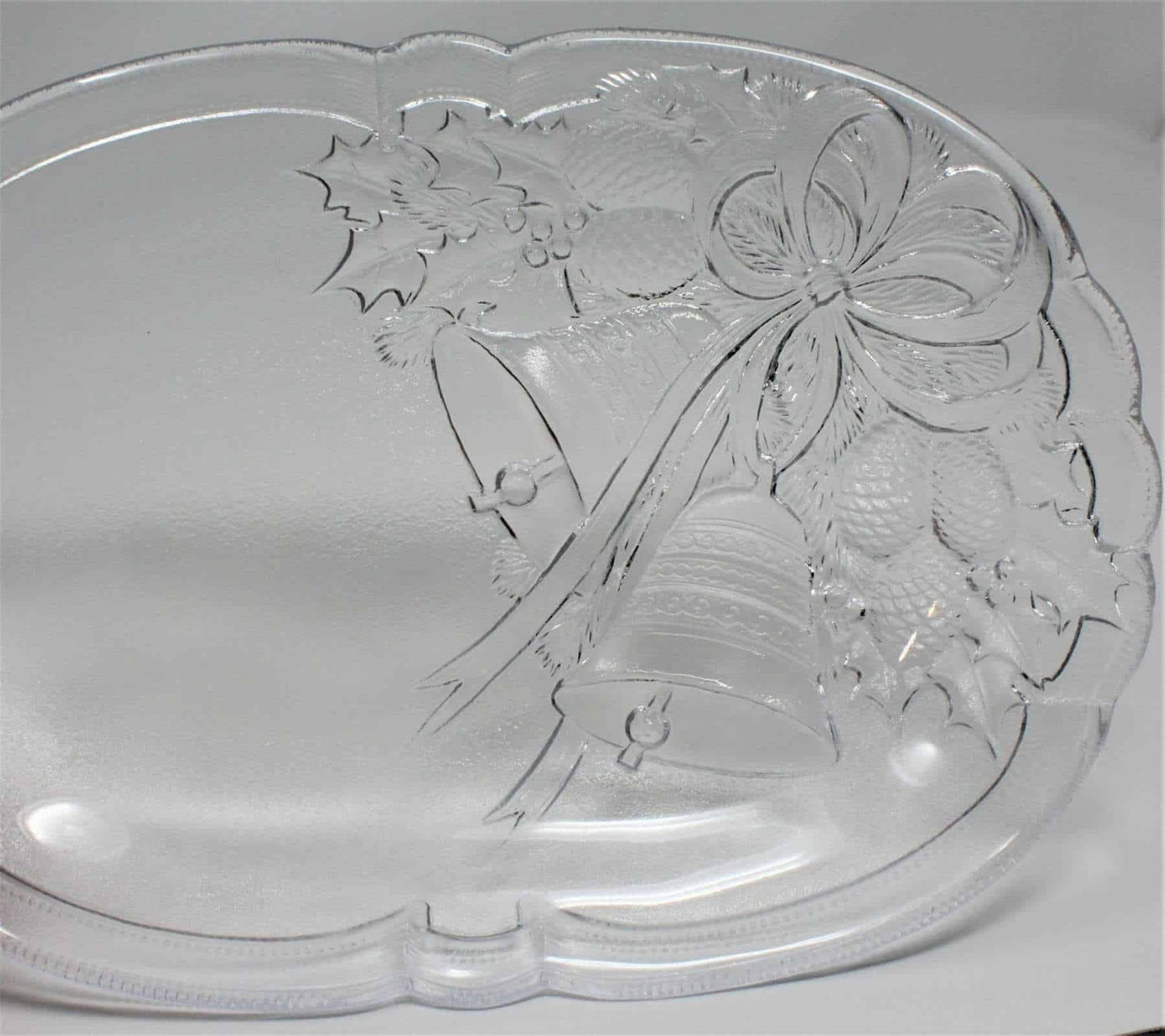 Platter, Mikasa, Holiday Bells, Embossed Glass, Oval, Vintage